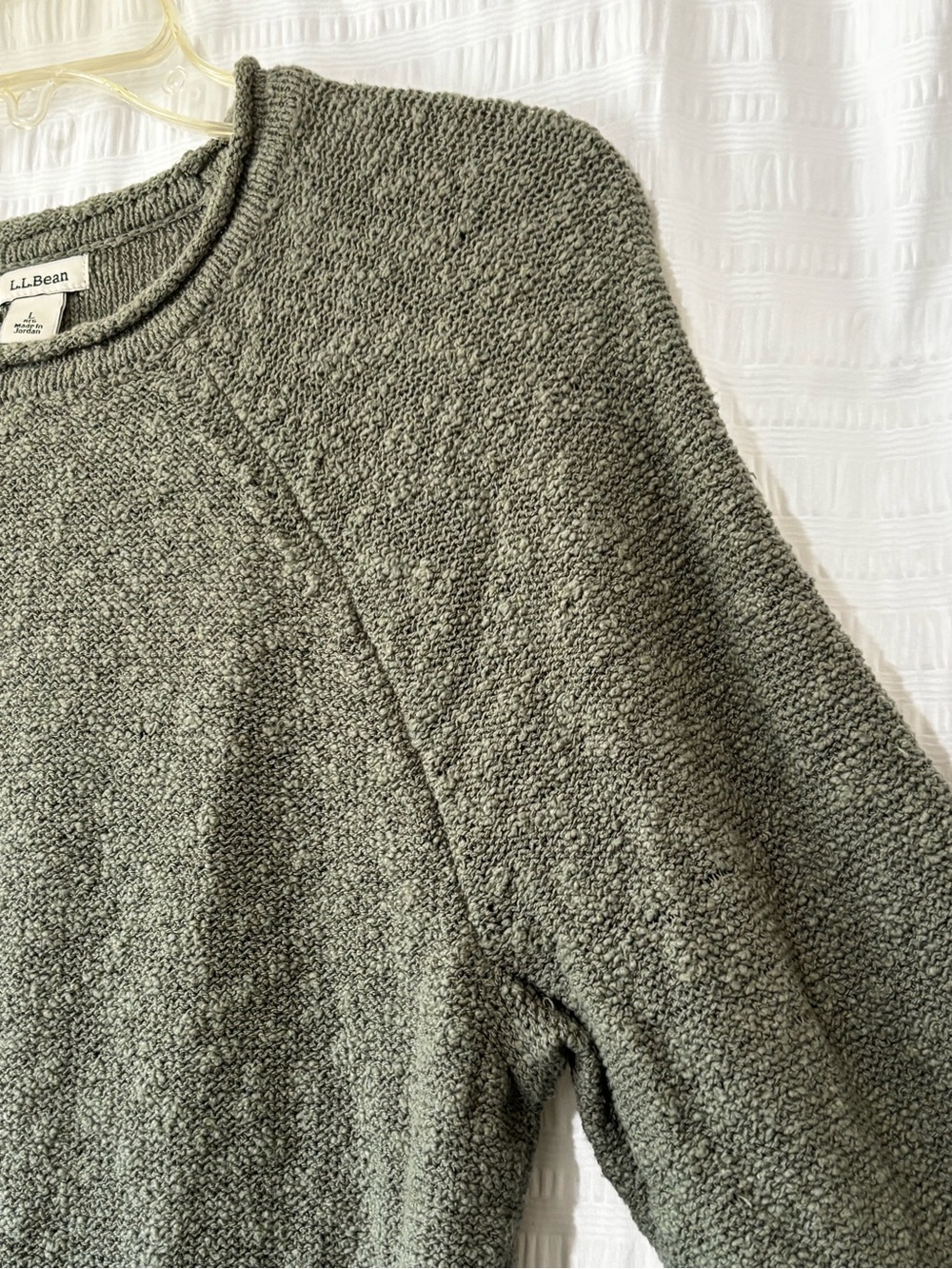LL Bean Cotton Slub Sweater Rollover Collar Crewneck Sweater Sz Large - Picture 5 of 9